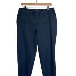 Eileen Fisher Womens Large Jeans Dark Wash Elastic Waist Side Zip Tapered Leg