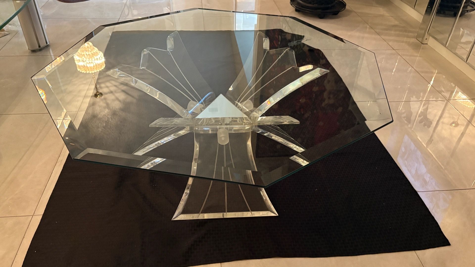 LUCITE FROM REFINED FURNISHINGS BUTTERFLY WING OCTAGONAL COFFEE TABLE