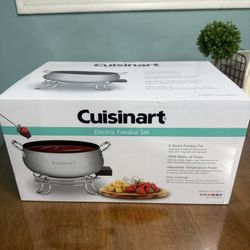 Cuisinart Fondue Pot Set, 3-Quart Stainless Steel Electric Fondue Pot for Chocolate, Cheese, Broth, and Oil, Includes 8 Forks, Temperature Control, No
