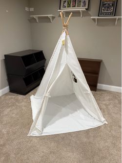 Kids Play Teepee Tent White Canvas