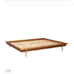 King Mid Century Modern Solid Wood Platform Bed Frame