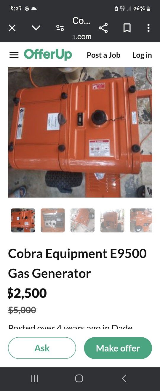 Cobra E9500 Gas/Electric Remote Start Generator