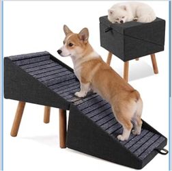 Dog Stairs for Small Dogs 17.13" H Wooden Dog Ramp Ottoman Foldable Pet ramp for Couch 4-Step Non-slip Pet Stairs for Couches, Low Beds, Senior Pets a
