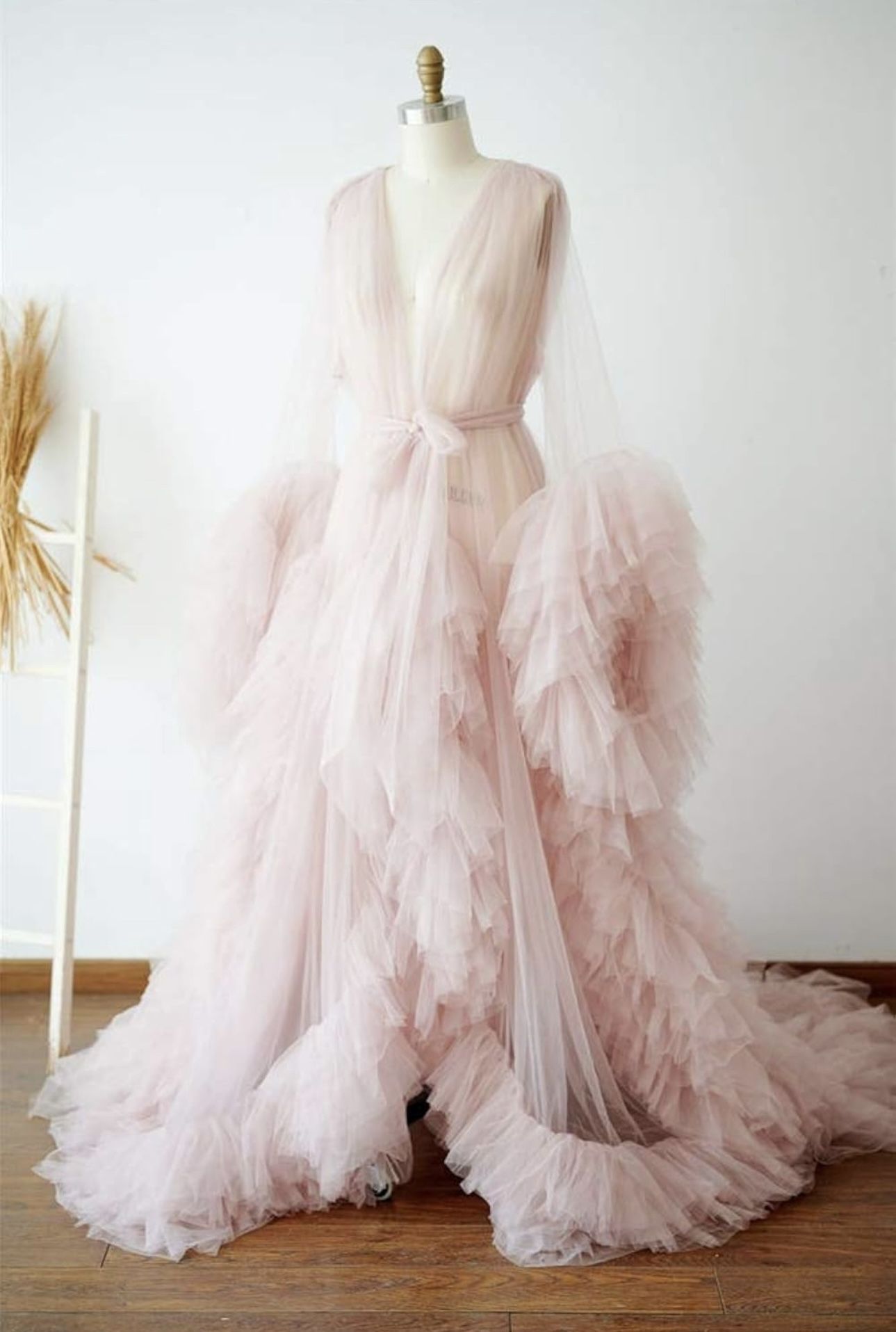 Pink Ruffled Maternity Gown Robe