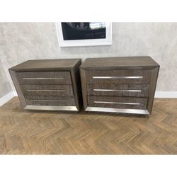 Andrew Martin Pair Or Dressers Oak And Stainless Steel