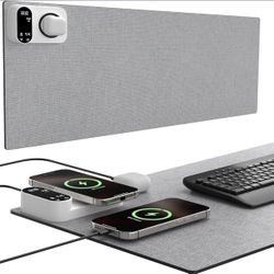 Heated Mouse Pad 3-in-1 Charging (15W Wireless + Type-C + USB-A), Large Warm Des