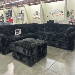 Brand New Super Comfy Plush Corduroy Sectional Set W/ Ottoman 