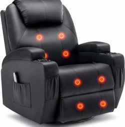 Black Leather Massage Recliner Chair with Cup Holders