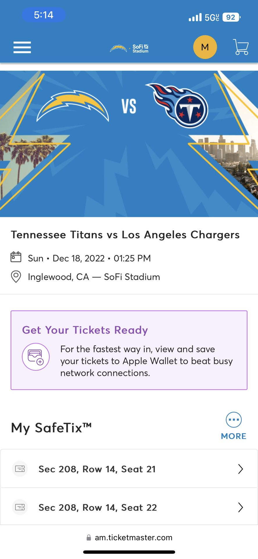 Chargers Titans 2 Tickets 260$ Obo 