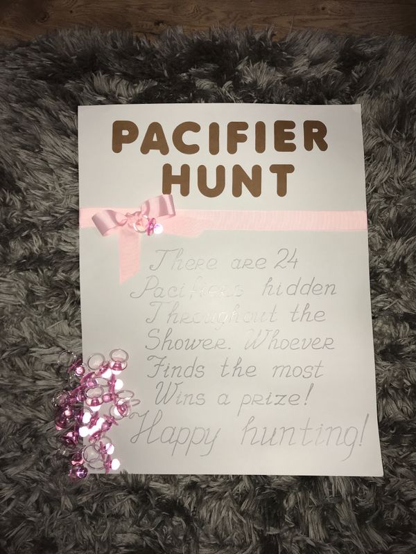 Baby Shower Game Pacifier Hunt Handmade Poster And Pacifiers For Baby Shower Game Pacifier Hunt Handmade Poster And Pacifiers For