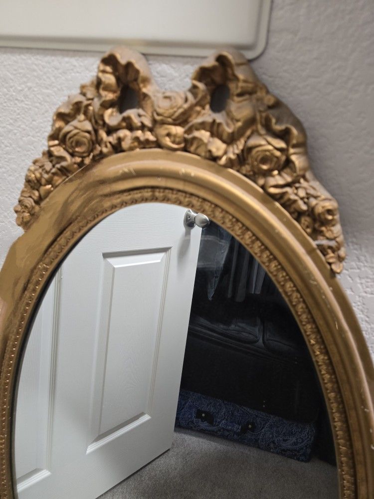 Antique Gold Gilt Dressing Mirror 46" Hollywood Regency