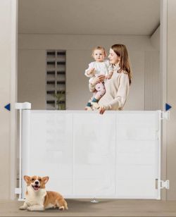 Upgrade 71" Retractable Baby Gates with Reinforced Strip Design to Prevent Crawling Through, 48" Tall Retractable Gate for Baby and Pet, 6 FT Baby Gat