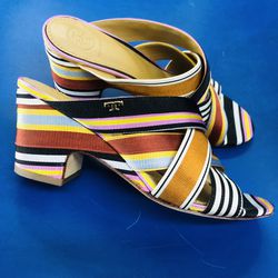 Tory Burch Striped Block Multicolored Heels Size  6