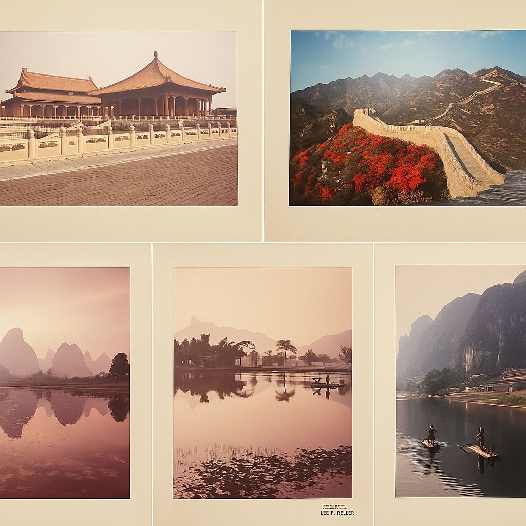 Vtg 1981 Lee R. Keller China Photo Set 20”x16” Mats Beijing Great Wall Guilin
