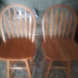 Two Bar Stool Chairs Wood Swivel