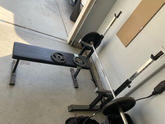 Bench, rack,bar and weights