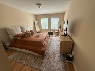 Queen Upholstered Bed Frame + Sven & Son Plush Mattress Bundle - $395