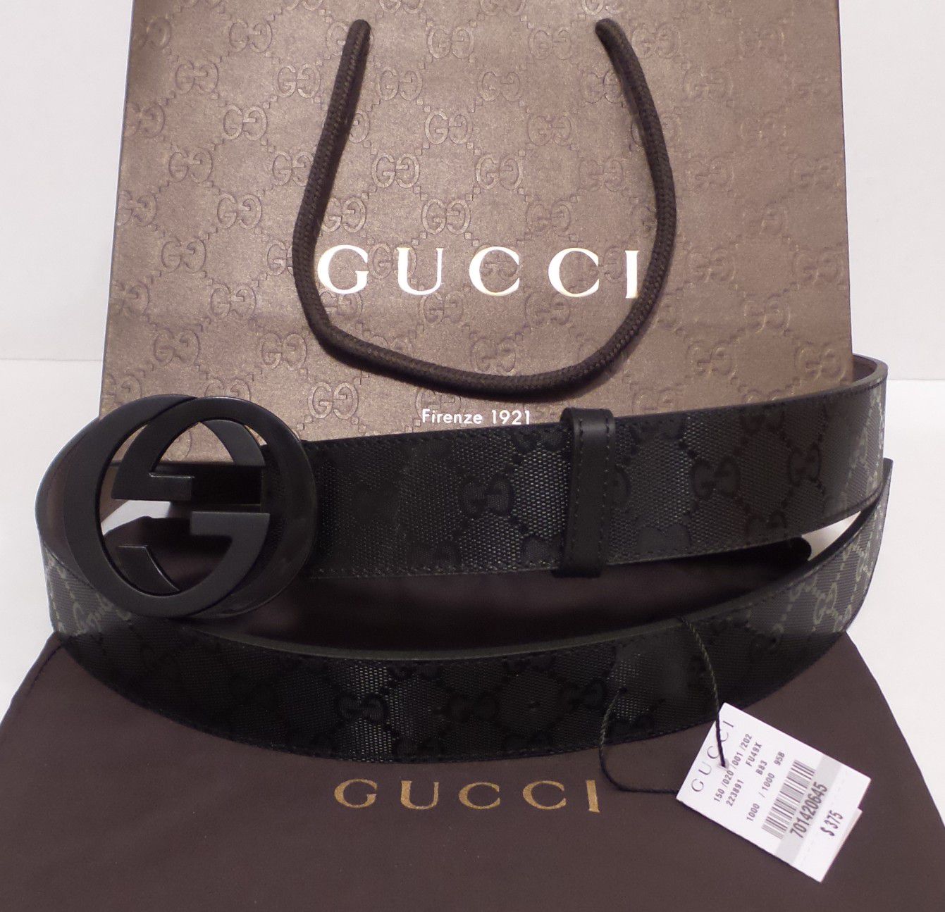 Gucci Mens Womens Black Shiny Imprime Belt New LV Louis Vuitton Ferragamo Versace Burberry wallet bag