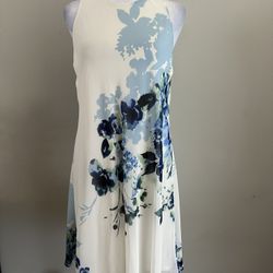 Lauren Ralph Lauren Floral Shift Dress  6 White Blue Sleeveless Chiffon Dress