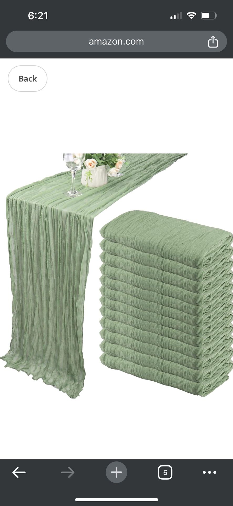 9 Pack Sage Green Table Runners