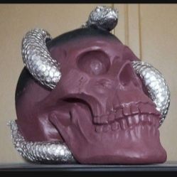 8" Gothic Halloween Skull With Snake Decor