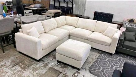 4-pc Sectional sofa with ottoman Ivory Corduroy