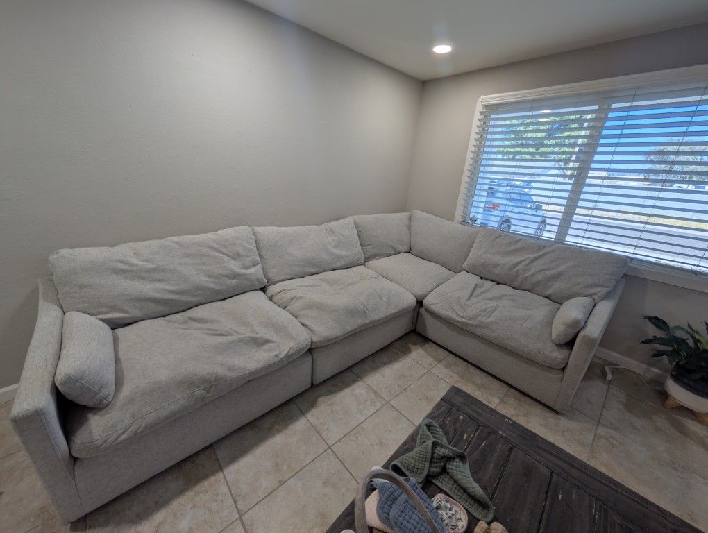 Alana Linen Grey White Fabric Oversized Modular L-Shaped Sectional