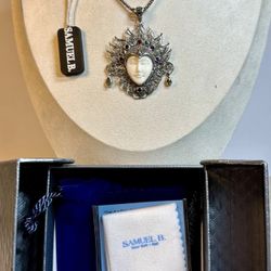 FREE SHIPPING! NWT Samuel Benham 925 Silver/18K Gold Carved Goddess Pendant Necklace Lot #626