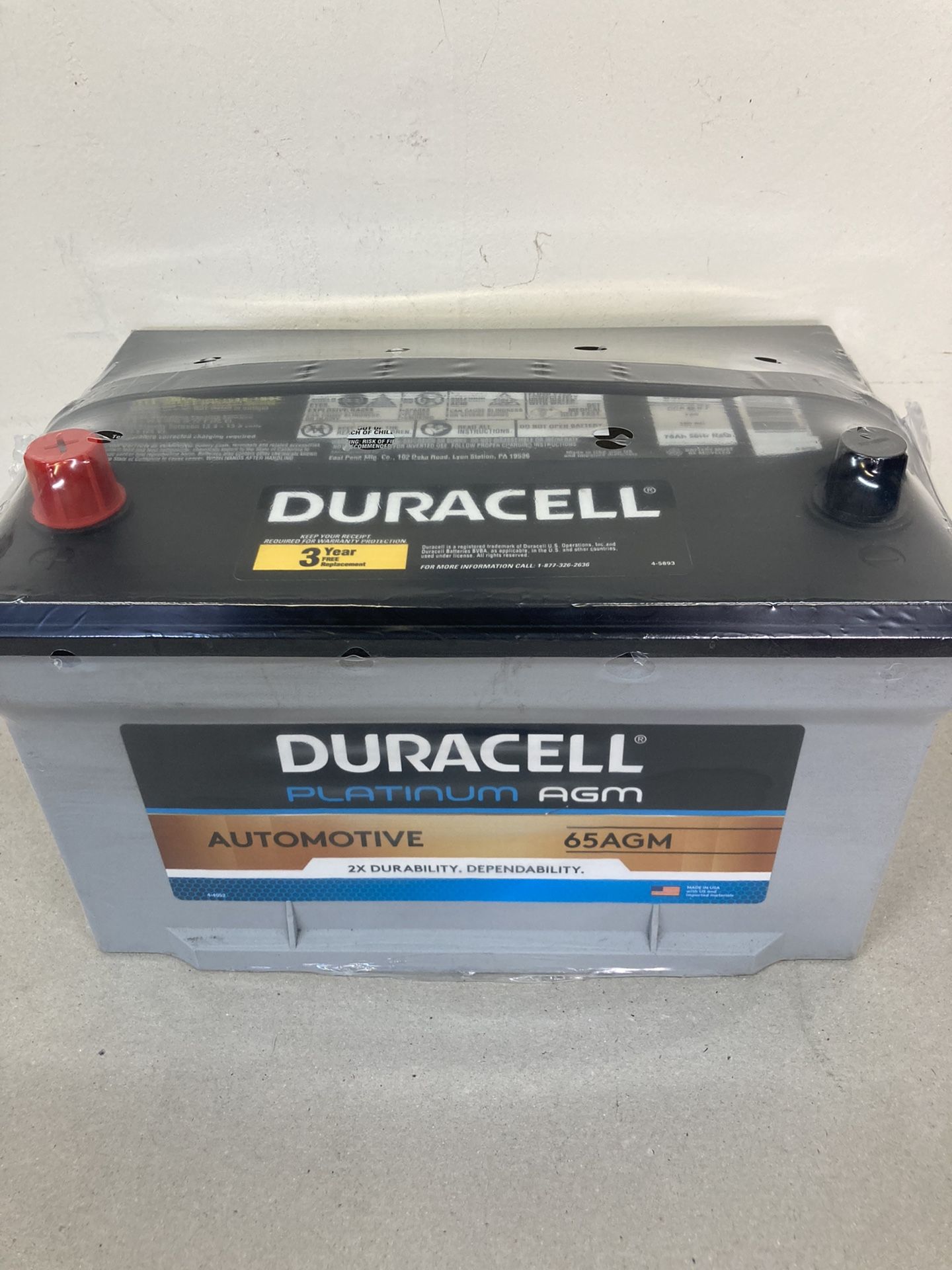 Car batteries Duracell platinum gel AGM size 65 heavy duty maximum power and performance for sale