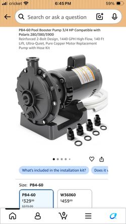 PB4-60 Pool Booster Pump compatible w/ Polaris 280/380/3900 etc NEW!