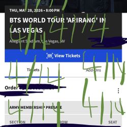 BTS Las Vegas 5/28 Ticket – Section 137 Row 28 (Great View!)