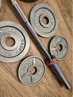 Olympic Set Of Gray CAP Cast Iron Weight Plates  from 5s to 45s  Pounds In NEW Condition, [Total: 240 lbs].  👀 BARBEL NOT INCLUDED 👀