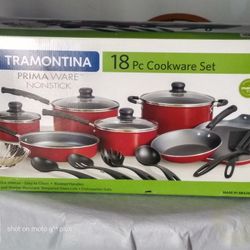 18-Piece Tramontina PrimaWare Nonstick Cookware Set, (Red)