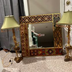 Warm Colored Sage Lamp And Mirror