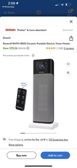 Rosewill RHTH-18001 Ceramic Portable Electric Tower Heater