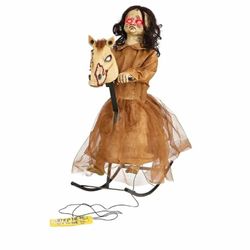 3.5 Ft Haunted Doll-Horse Animatronic, Creepy Dolls Halloween Decorations, Ancient Looking Rocking Horse, Red Glowing Eyes Halloween Decoration Standa