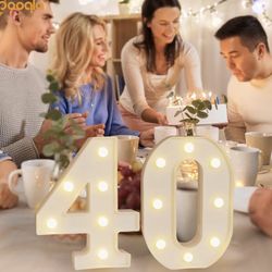 40th Birthday Decorations for Her Him, Light Up Number 40 for Party Table Decorations, 40th Birthday Gift for Women Men, Backdrop Wall Decor for 40th 