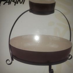 Parini 2 Tier Chip & Dip Serving Tray with Rack-Brown/Cream