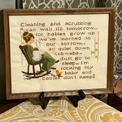 Vintage 70s Sunset Stitchery "Babies Don't Keep" Needlepoint