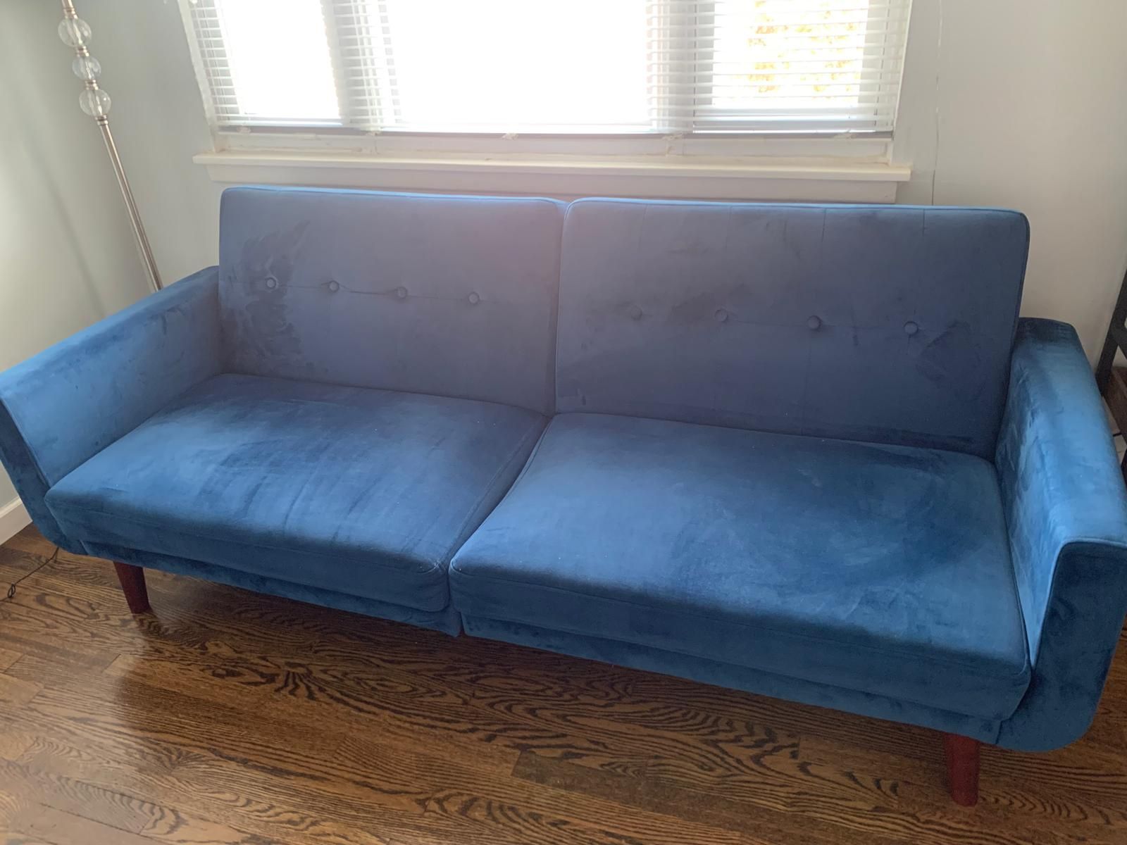 Blue Velvet Sleeper Sofa  + Free Floor Lamp