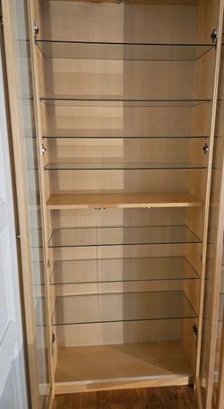 IKEA light wood & glass cabinet