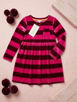 Parini Girls Velvet Striped Dress Size 4-5