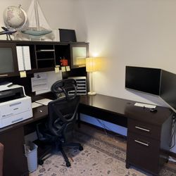 Office desk with hutch Including file cabinet and bookshelf
