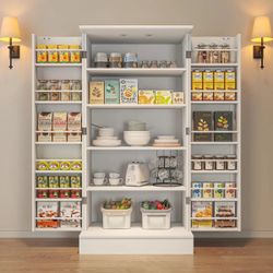 47" Kitchen Pantry Cabinet, Pantry Cabinets with Adjustable Shelves, Kitchen Pantry Storage Cabinet, Buffet Cupboards Storage Cabinet for Home Office