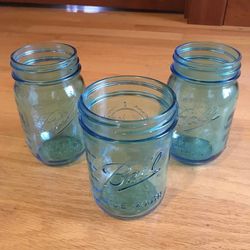 Lot of 3 Blue Ball Canning Food Jars 2 Regular Mouth and 1 Wide