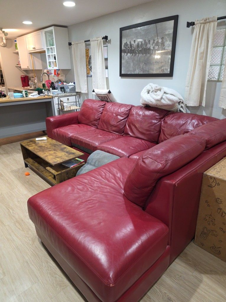 Red / Maroon Leather Sectional