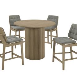 HAMLYN 5-PIECE ROUND WOOD COUNTER HEIGHT DINING SET GREY AND NATURAL OAK