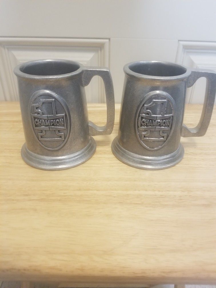 A Pair Of WiILTON Co Champion Spark Plugs PEWTER STEIN Mug Vintage Tankard USA Vintage #1