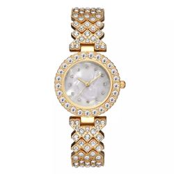 NEW Ladies Yellow Gold Tone Watch, Pearl Face