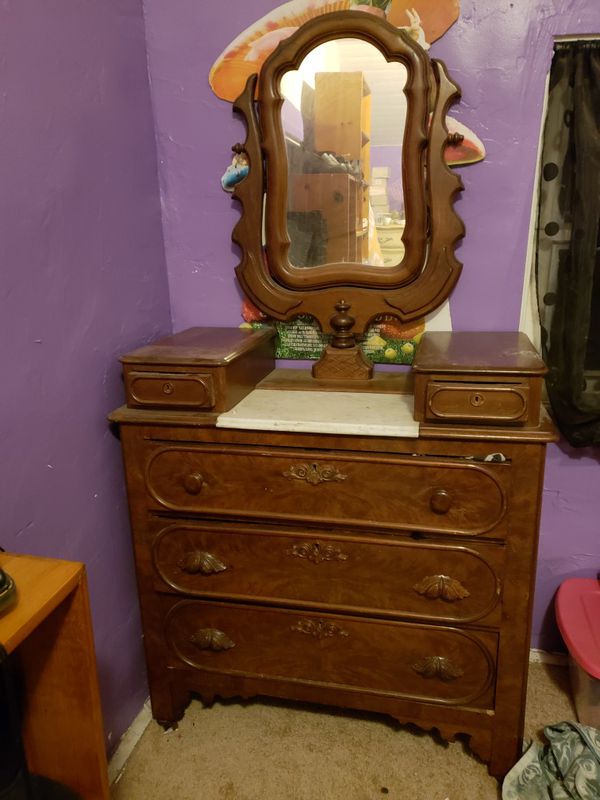 Antique Walnut Victorian Marble Top Dresser For Sale In Carlsbad